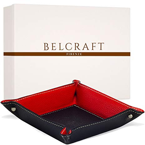 Belcraft Luni Svuotatasche in Pelle, Elegante Pensiero con Scatola Regalo, Realizzato a Mano da Artigiani Toscani, Porta Oggetti, Nero (19x19 cm)