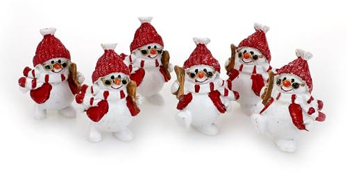 TEMPELWELT 2X Deko Figur Schneemann mit Wintermütze im Set je ca. 5,5 cm hoch, Polystein weiß mit bunten Mützen, Schneemänner Figuren Geschenkdeko Winter Weihnachten