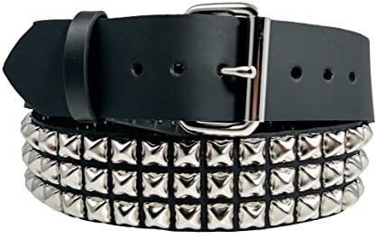 Funk Plus Three Row Pyramid Stud Belt Made In USA Genuine Leather Punk Goth Thrash Metal (XXXL-42)