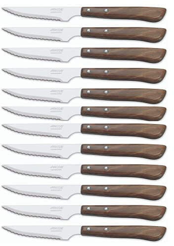 Arcos Couteaux de Table - Boîte 12 pièces Couteau à Steak Couteau de Table - Lame Acier Inoxydable Nitrum 105 mm - Manche Nylon Couleur Brun (12 pcs)