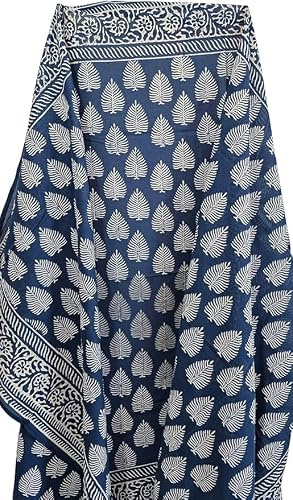 Indian 100% Cotton Sarong Hand Block Print Scarves Cotton Pareo Long Dupatta Cover Women Beach Bikini Cover Size 44X72 Inch Indian Cotton Sarong