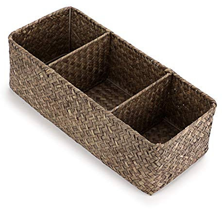 IGNPION 3 Fach Seagrass Aufbewahrungskorb gewebt Seagrass Desktop Korb rechteckigen Veranstalter Box Regale & Schreibtische dekorative Korb (Kaffee)