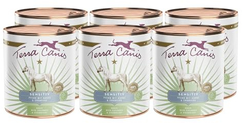 Terra Canis Cavallo con cetriolo e fragola - Alimento umido Sensitive, 6x800g I Alimento per cani premium per cani con problemi di digestione I povero di cereali & altamente digeribile