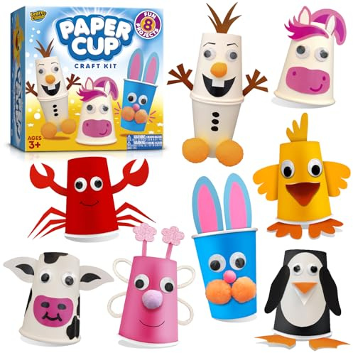Arts and Crafts for Toddlers & Kids Ages 3-5 – Paper Cup Craft Kit, 8 Animal Projects – Fun Preschool Activity for Girls & Boys