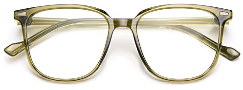 KOOSUFA Mode blåljusfilter glasögon kvinnor män retro TR90 stora glasögonbågar anti-blåljus glasögon utan styrka datorglasögon dekorativa glasögon spelglasögon med fodral, Senapsgrön, Einheitsgröße