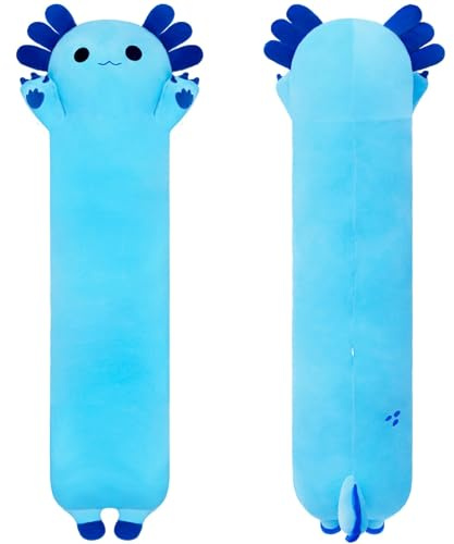 SNOWOLF Cojín Largo de Peluche de Axolotl, Juguete de Peluche Suave Kawaii de Peluche, Adorable cojín de Abrazo para niños (50 cm, Azul)