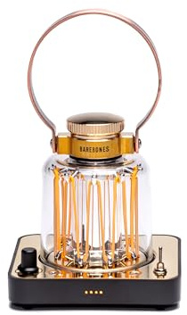 Barebones Block Tower Lantern – Rechargeable LED Lantern with Adjustable Brightness, Candle Flicker Mode, Brass & Copper Finish, Portable Light for Indoor and Outdoor Use