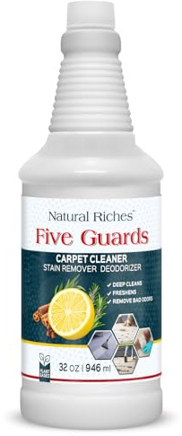 Natural Riches Organic Upholstery Carpet Cleaner Shampoo Solution Machine Use, A Miracle Carpet Cleaner Stain Remover Deodorizing Formula, Use On Rug Carpets Pet and Food Stains 32 fl oz