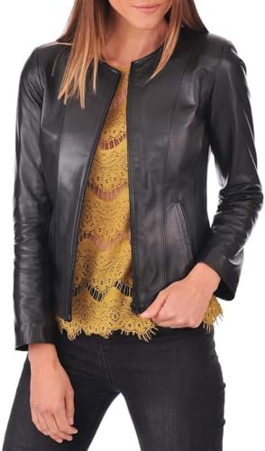 Desired Jackets Womens Leather Jacket - Real Lambskin Cafe Racer Style Leather Jackets For Women (US, Alpha, X-Large, Regular, Regular, Black)