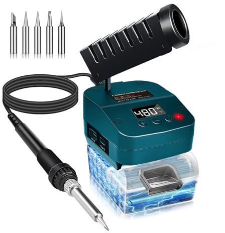 Kabelloser Lötkolben für Bosch 18V Akku,schnelles Aufheizen,Elektrische Digitale LCD-Lötstation mit USB- und Typ-C-Ladeanschlüssen,Tragbares Verstellbares Lötkolben-Set für Heimwerker