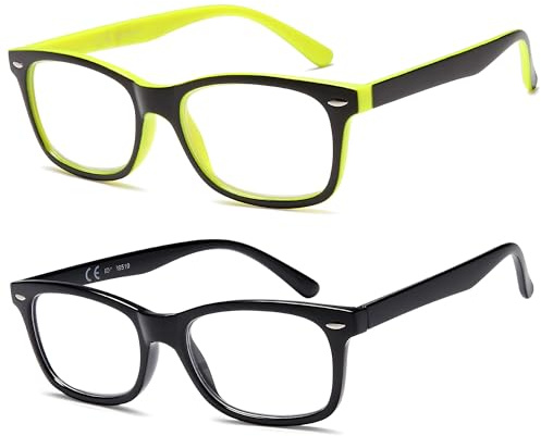 NEW VISION Gafas Presbicia Hombre 2 pack, Gafas Lectura Iman, Estilo CláSico, Marcos Ligeros, ProteccióN UV400 Gafas De Lectura, Gafas Para Ordenador Hombre Mujer NV056 (Amarillo+Negro, 1.5, Diottria)