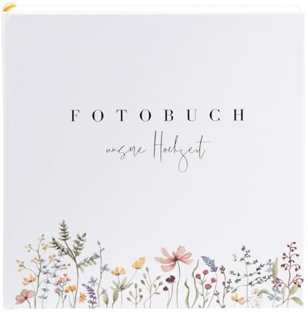 goldbuch 50 044 Gästebuch Blütenliebe Weiß, Hochzeitsgästealbum mit 100 illustrierten Seiten, Fotogästebuch mit Hardcover aus Kunstdruck mit Blumen-Motiv und Goldprägung, ca. 24,5 x 22,5 x 3,5 cm