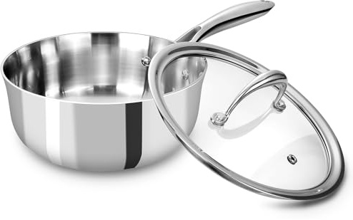 KEAWELL K3 Premium 2-Quart Tri-Ply Stainless Steel Saucepan with Lid, Induction & Oven Safe up to 600°F, Even Heating, Professional Cookware for All Stovetops (2-Qt)