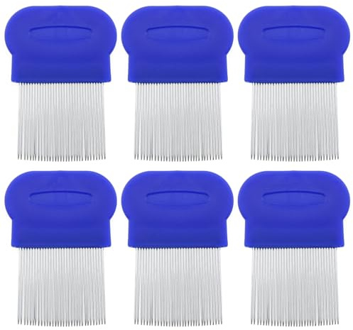 LUORNG 6-Piece Lice Removal Comb Set, Fine Metal Teeth Tool for Dogs Cats Pets and Humans to Groom and Remove Dandruff/Lice Eggs, Blue