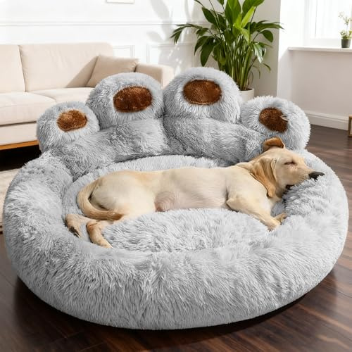 PETCUTE Panier pour Chien Orthopédique,Coussin Chien Dehoussable,Doux et Confortable,Canapé Lavable pour Chiens,Lit pour Chiens et Chats avec Base Antidérapante,Gris,3XL