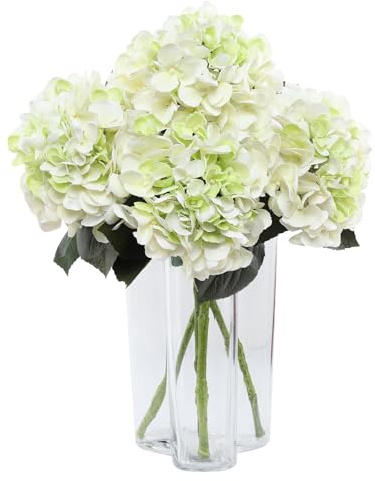 DuHouse 3Pcs Large Hydrangea Artificial Flowers,24 inch Latex Real Touch Hydrangeas with Long Stems & Leaves for Wedding Home Decor Party Floral Arrangements Bouquets Centerpieces(White Green)