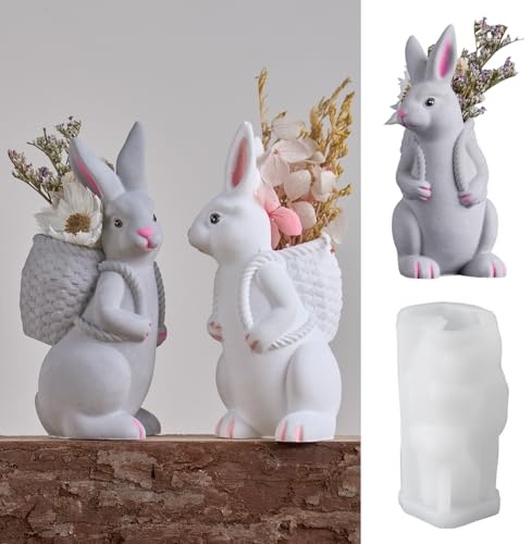 Gjutform hare, påsk silikonformar gjutformar hare, silikonform påskhare | Silikonform hare 3D, kanin gjutform påsk med korg, påsk silikonformar för gjutning, silikonformar gjutformar vår