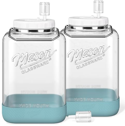 Absovetu 2 Pack Large Fermentation Jars with Lids and Airlocks 7.5 Litre - Fermenting Jar Sourdough Starter Jar Mason Jars Kimchi Container for Kombucha Kefir Pickling