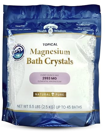 Health and Wisdom Magnesium Bath Crystals - Bath Salts with High Concentration & Enhanced Absorption for Muscle & Joint Relief - Dead Sea Sourced - Unscented - 5.5 lb Bag - Up to 45 Uses