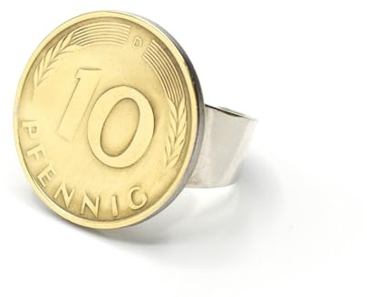 Miniblings 10 Pfennig véritable Bague de Monnaie RFA Allemand Mark numéro de argenté DM Penny - Bijoux Fantaisie Fait Main Bague I avec Motif I Taille réglable
