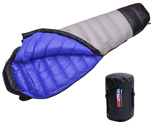 LMR Outdoor ultraleichter Mumien-Daunenschlafsack zum Camping mit Kompressionssack, blau
