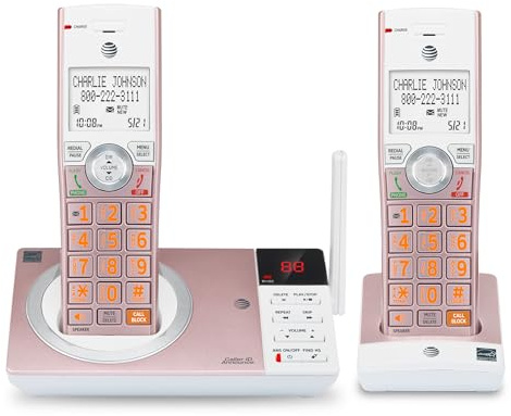 AT&T CL82257 DECT 6.0 2-Handset Cordless Phone for Home with Answering Machine, Call Blocking, Caller ID Announcer, Intercom and Long Range, Rose Gold