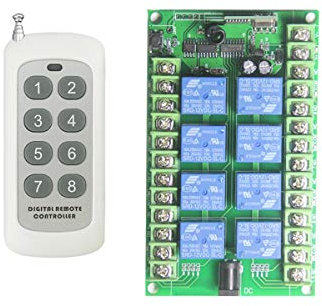 Universal DC 24V 10A Relé 8 canales inalámbrico RF Interruptor de control remoto Transmisor + Módulo receptor Motor Luz electrica Al aire libre Modificación 200m Lejos Distancia de control remoto