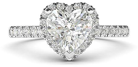 Sterling Silver Simulated Heart-shaped Diamond Halo Engagement Ring with Side Stones Promise Bridal Ring (6)