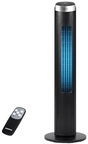 Aigostar Ventilatore a Torre Silenzioso con Telecomando e Timer 12H, 3 Modalità (Normale/Naturale/Sleep), 3 Velocità Regolabili, Oscillazione, LED Display, 28 dB, Portata Aria 1752m³/h, Nero