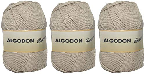 Hilo Ovillo de Algodón Premium 100% Algodón perfecto para DIY y tejer a mano (Color Beig Claro 100 g, aprox. 220 metros Pack de 3 pcs)