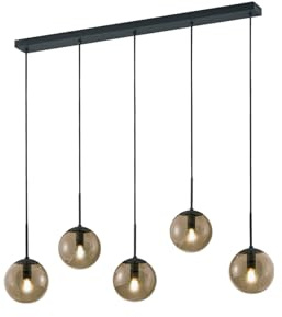 LED-glasskärm av hög kvalitet med fem rökglasbollar och metall i antracit för inomhusbelysning