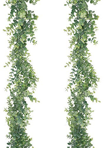 GraduationMall Faux Eucalyptus Garland Plant,2 Pack 12ft Artificial Foliage Fake Leaves,Ivy Vine Greenery Garland for Wedding Party Home Decor