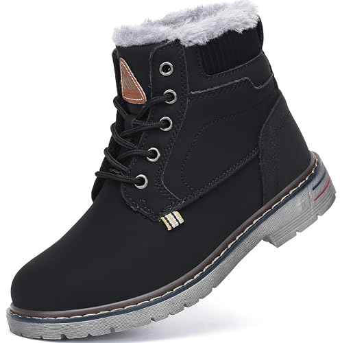 Mishansha Niña Botas de Nieve Niño Botines de Invierno Caliente Forro Zapatos Cómodas Antideslizante Al Aire Libre Boots, Negro 34