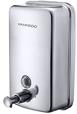VANNSOO Commercial Soap Dispenser Wall Mount Stainless Steel Manual Liquid Pump Rust-Proof Leak Free for Bathroom (34 fl.oz./1000ml)