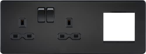 Screwless 13A 2G DP Socket + 2G Modular Combination Plate - Matt Black