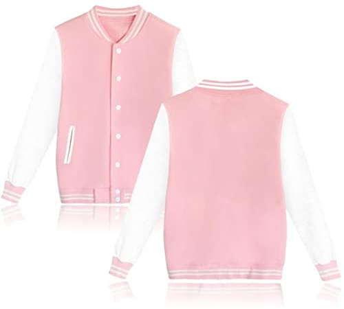 Wdhybwcx Veste Baseball Homme Veste Simple Boutonnage Sweat-Shirt Rose et Blanc,XL