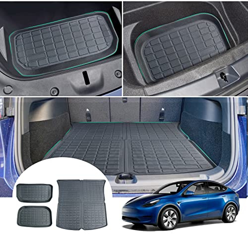 [3 Stycken] GAFAT Tesla Model Y Bagagematta Fram och Bak, 2021 2022 2023 2024 Model Y Bagagerumsmatta Original 3D-Skanner TPE, Tesla Model Y Tillbehör 2024