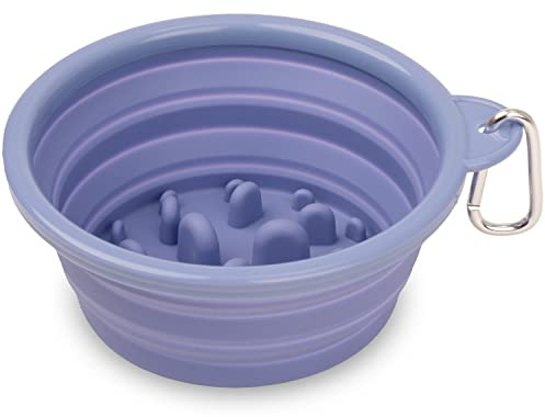 Bonza by Leash Boss Collapsible Dog Slow Feeder Bowl, Portable Silicone Travel Bowl for Food & Water, Slow Eating for Large, Medium, & Small Sized Breeds, Anti-Choking, BPA-Free, Dishwasher Safe