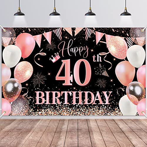 BTZO 40. Geburtstag Banner - Rose Gold, Deko für Mädchen, 180 x 110 cm