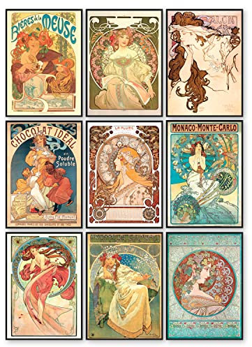 97 Decor Alphonse Mucha Art Print - Art Nouveau, Alfons Mucha Poster, Art Deco Wall Art, Vintage French Nouveau Advertisement Painting, Fine Posters for Bedroom Decorations (7x10 UNFRAMED)