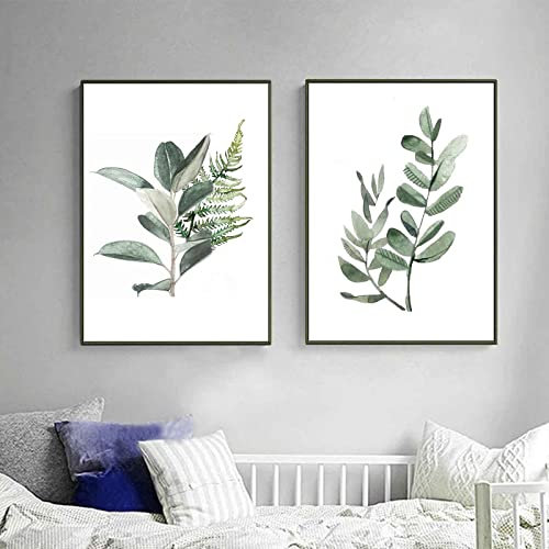 Green Plants Poster Set, Green Wall Pictures, Leaves Poster, Nature Canvas Pictures, Wall Picture Modern Pictures Set, Wall Decoration for Living Room Decor, Without Frame (40 x 50 cm), Set of 2