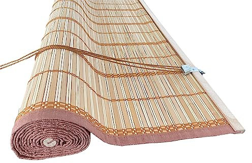 Tapparella a rullo in Listelli di Bambù Midollino con arrotolamento a carrucola (Marrone Chiaro, 150x300H cm)