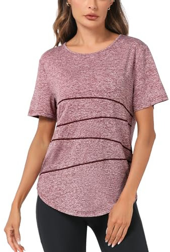 Terecey Sportshirt Damen Fitness T-Shirt Yoga Shirt Damen Funktionsshirt Atmungsaktives Sport Tshirt Mädchen Trainingsshirt Laufshirt für Wandern Lässig Gym