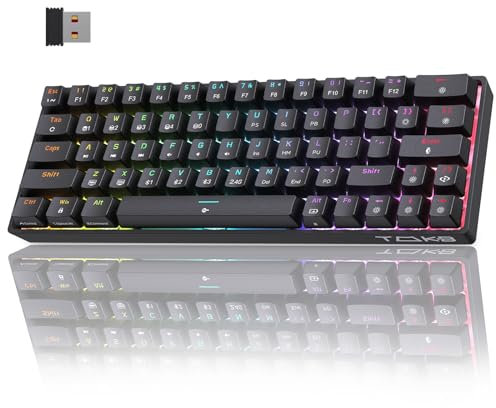 TMKB T63 Gaming Tastatur Mechanische Kabellos mit Blue Switch,Bluetooth / 2.4G / Mit Kabel,Schwarz