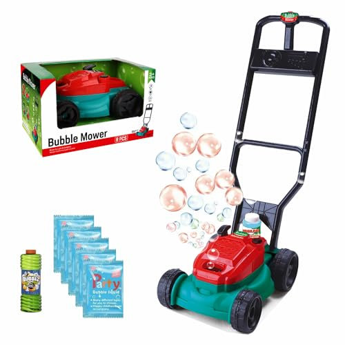 Sobebear Bubble Lawn Mower for Kids with Light and Music Bubble Machine Lawn Mower Toy with Bubble Solution Pack - Push and Play Outdoor Bubble Blowing Toy for Toddlers Boys and Girls Ages 3+ Years