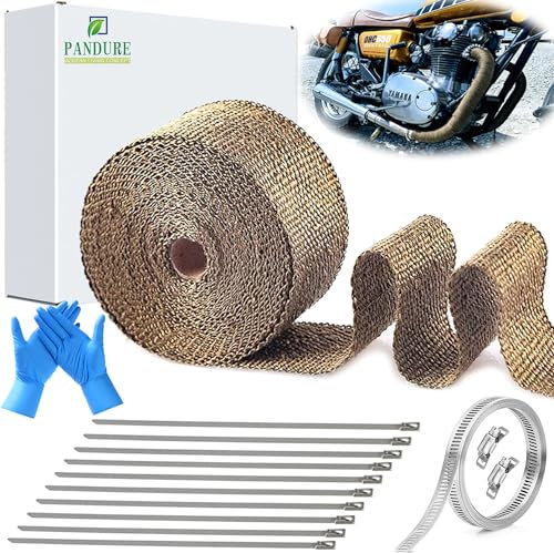 Hitzeschutzband Auspuffband für Motorrad Auto Titan Fiberglas Hitzeschild Wrap Tape mit Schlauchschellen Edelstahl Anti-Kaloriklebeband für Auspuff (Titan, 5CMx15M)