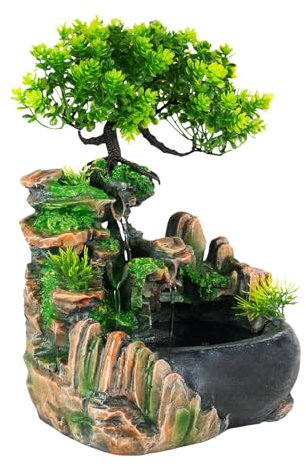 28.5cm Fontana da interno in resina decorazione fontana da tavolo con cascata meditazione Zen per la casa, l'ufficio camera da letto