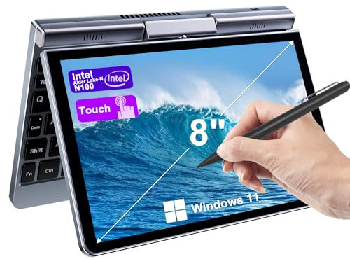 Crelander 2-in-1-Mini-Laptop | 8-Zoll-Touchscreen tragbarer kleiner Taschencomputer | Intel N100 Prozessor der 12. Generation | 12 GB DDR5 RAM 1 TB SSD | PD 30 W Aufladung | WiFi6 BT5.2 | Tastatur mit