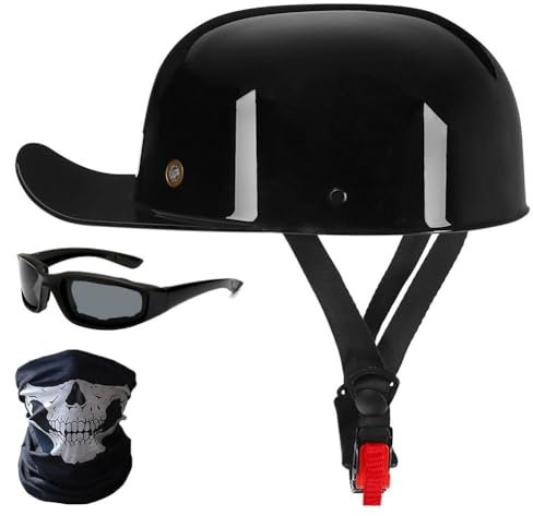 BYGMWEP Retro Baseball Cap Motorrad Halbhelme, Halbschalenhelm mit ECE-Zulassung, Vintage Motorradhelm mit Schnellverschluss, Herren Damen Jethelm, für Cruiser Chopper Scooter M-XL