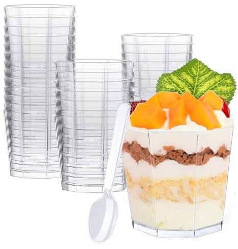 Gttyowyin 50 Stück Desserttasse, 5 OZ /160ML Dessertbecher Klare Dessertschalen Wiederverwendbar Quadratischer Desserttassen Trapezoid Becher für Zuhause Desserts Pudding Mousse Eis Party